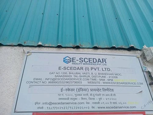 E-Scedar India facility entrance sign at Sanaswadi, Pune