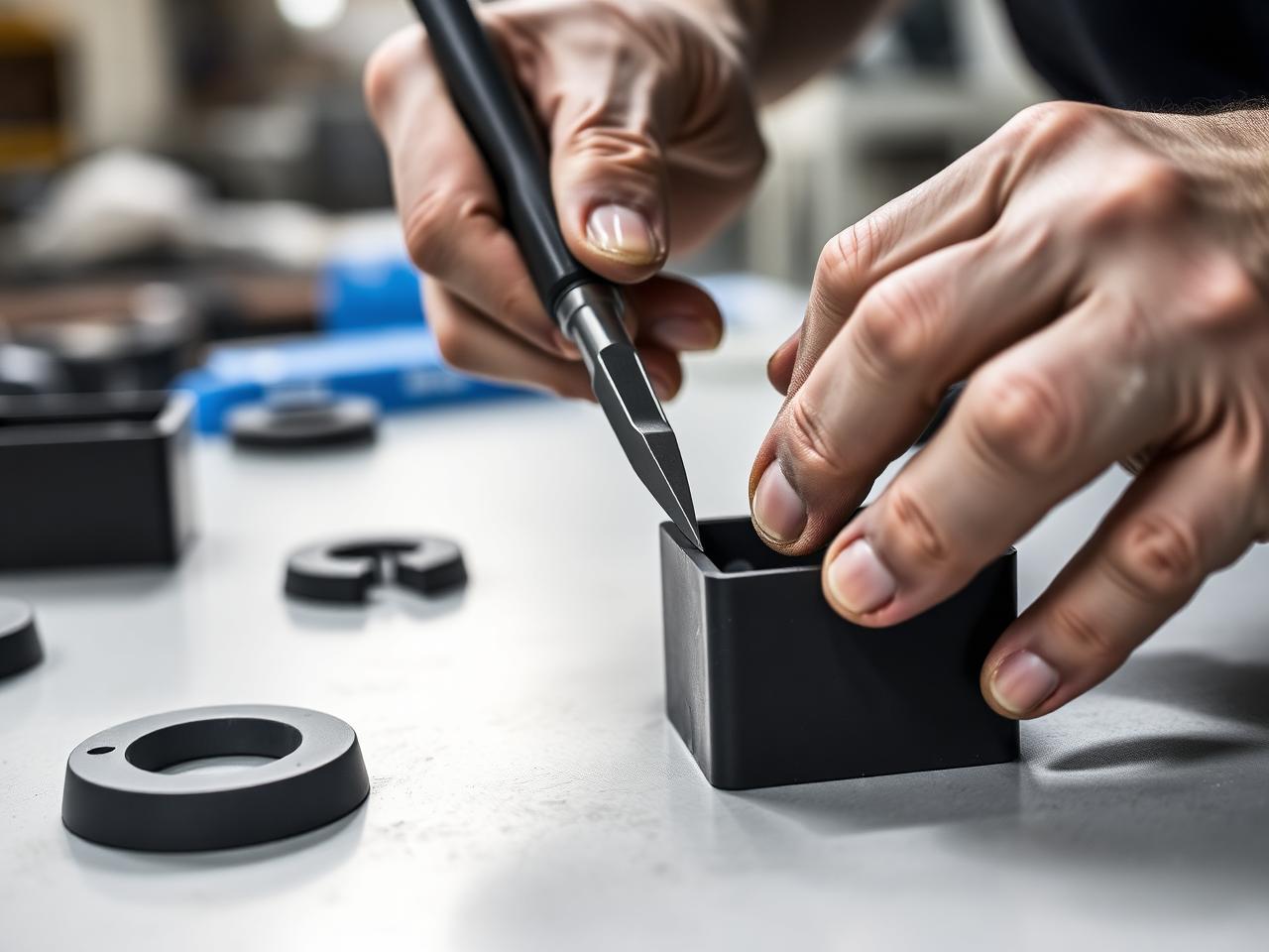 Plastic mold deflashing on precision plastic parts at E-Scedar workshop