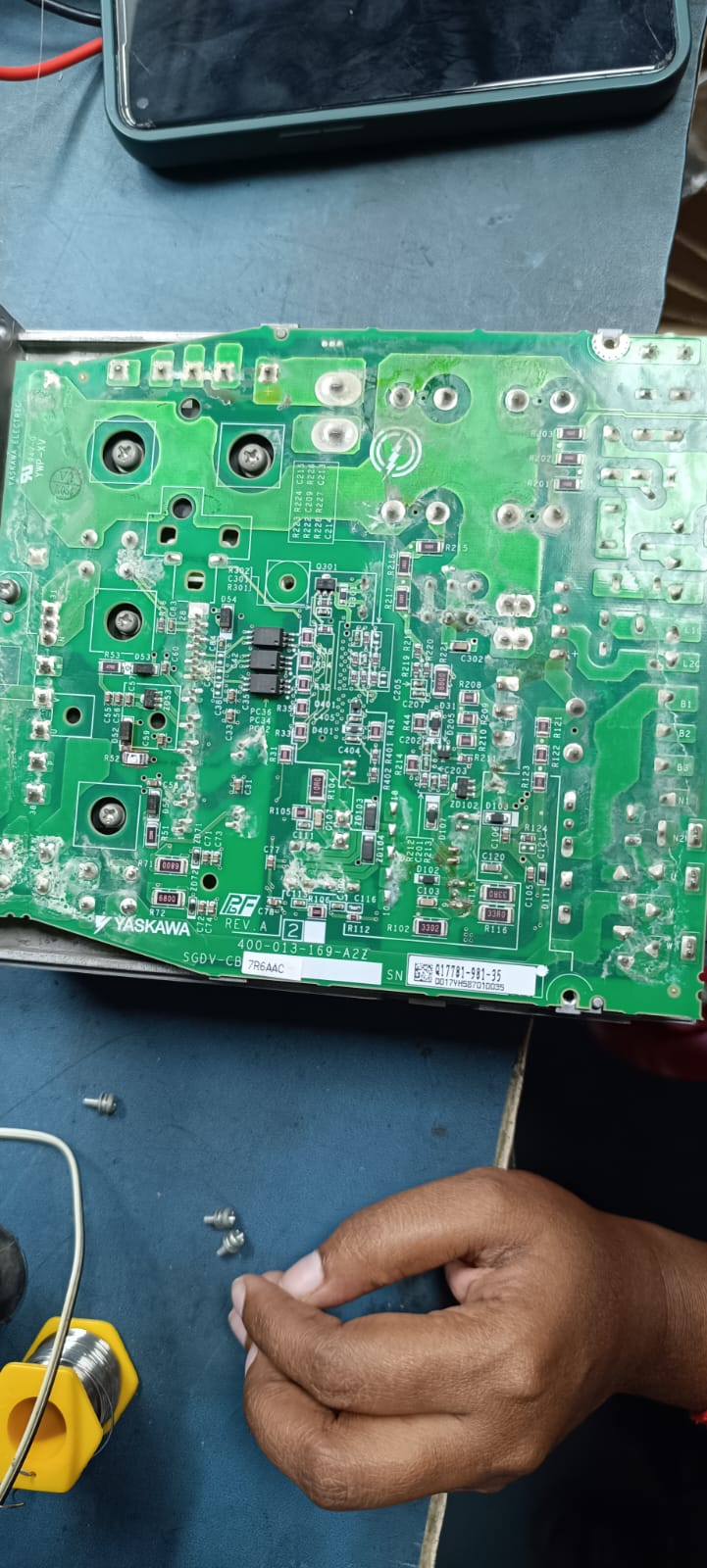Yaskawa servo drive SGDV control PCB under repair at E-Scedar workshop